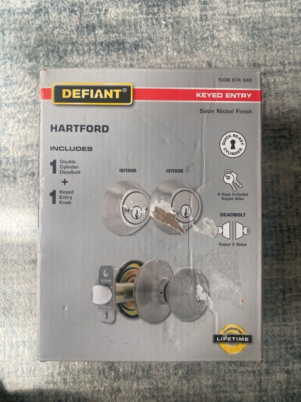 Defiant Hartford Satin Nickel Keyed Entry double cylinder deadbolt Door Knob Set